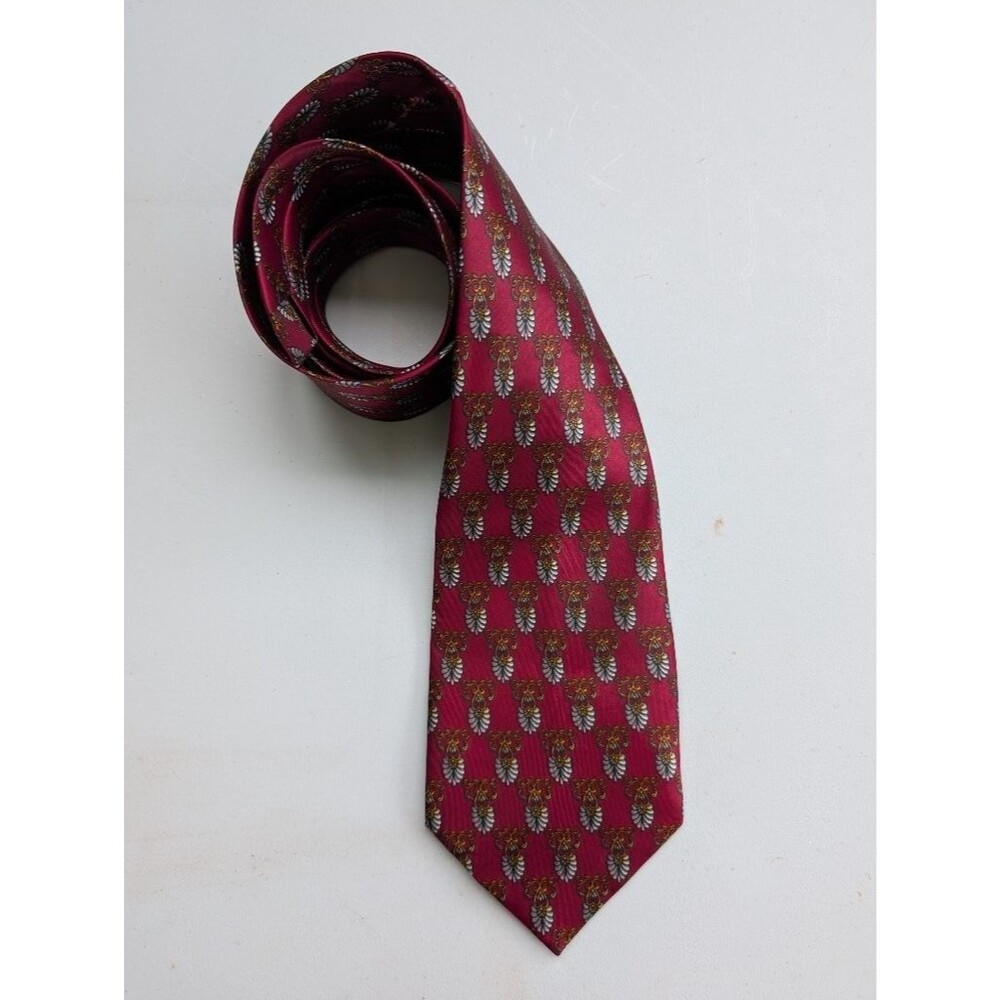 Givenchy Mens Silk Tie Burgundy Red Floral Medallion Print Designer
